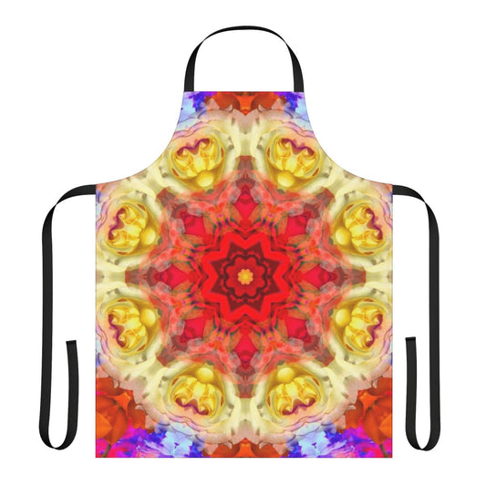 Rose-patterned apron featuring sacred symbols and spiritual motifs