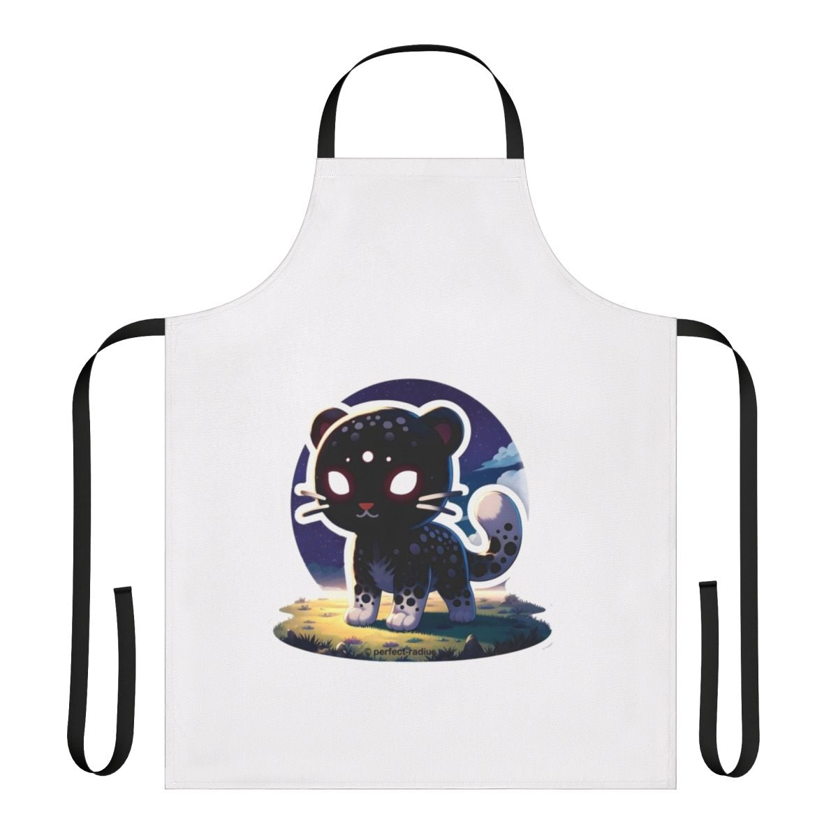 Apron featuring a stylized shadow leopard design in a fantastical, cute, and kawaii style