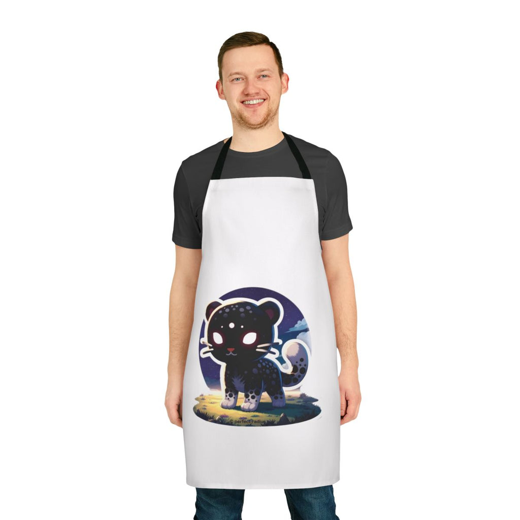 Apron featuring a stylized shadow leopard design in a fantastical, cute, and kawaii style