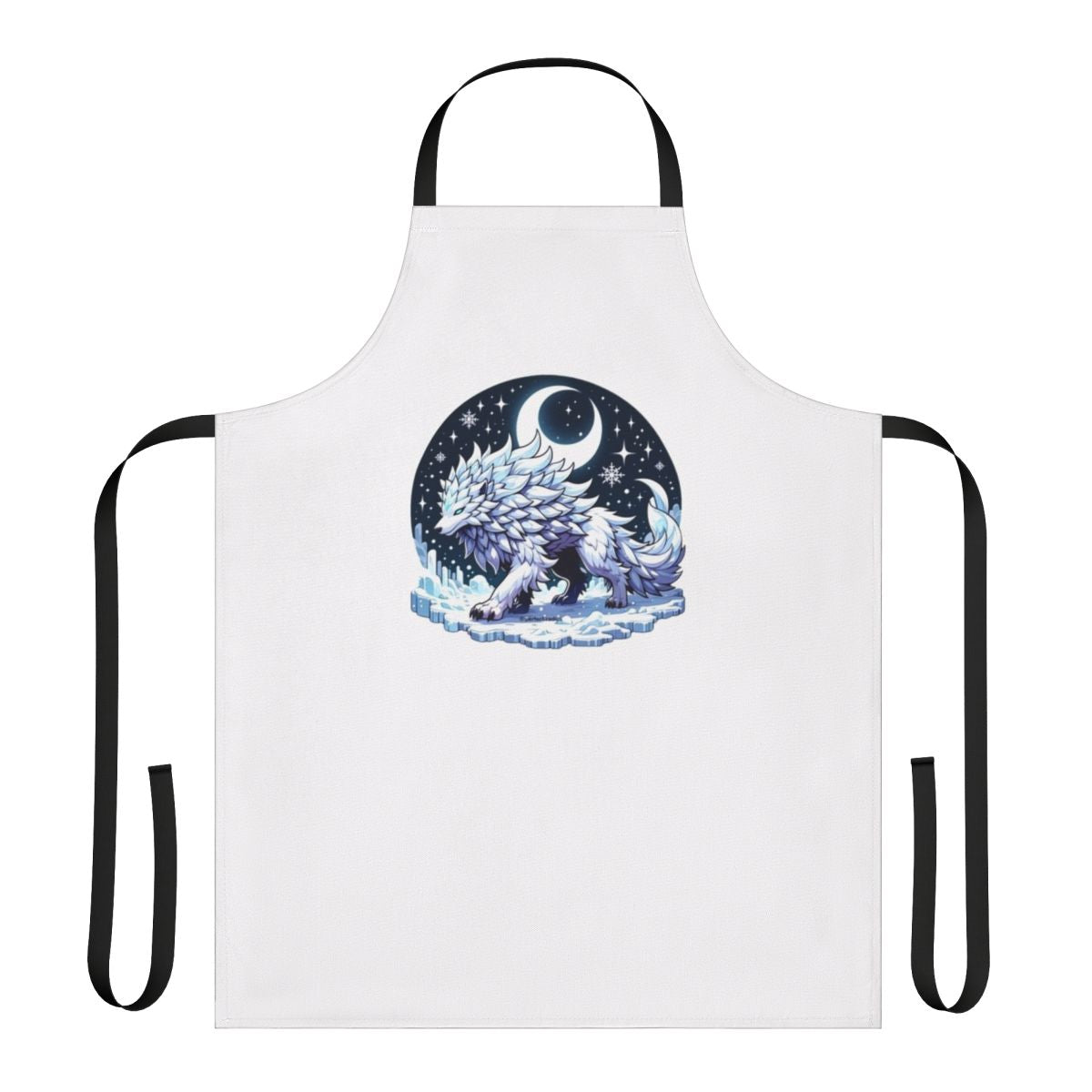 Enchanting silver wolf apron with a fantastical, supernatural design