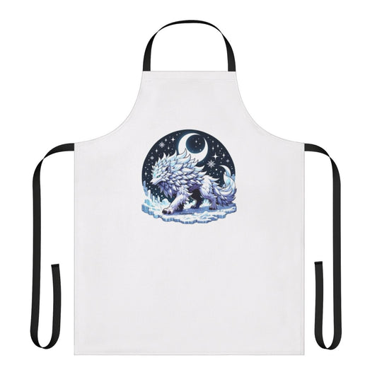 Enchanting silver wolf apron with a fantastical, supernatural design