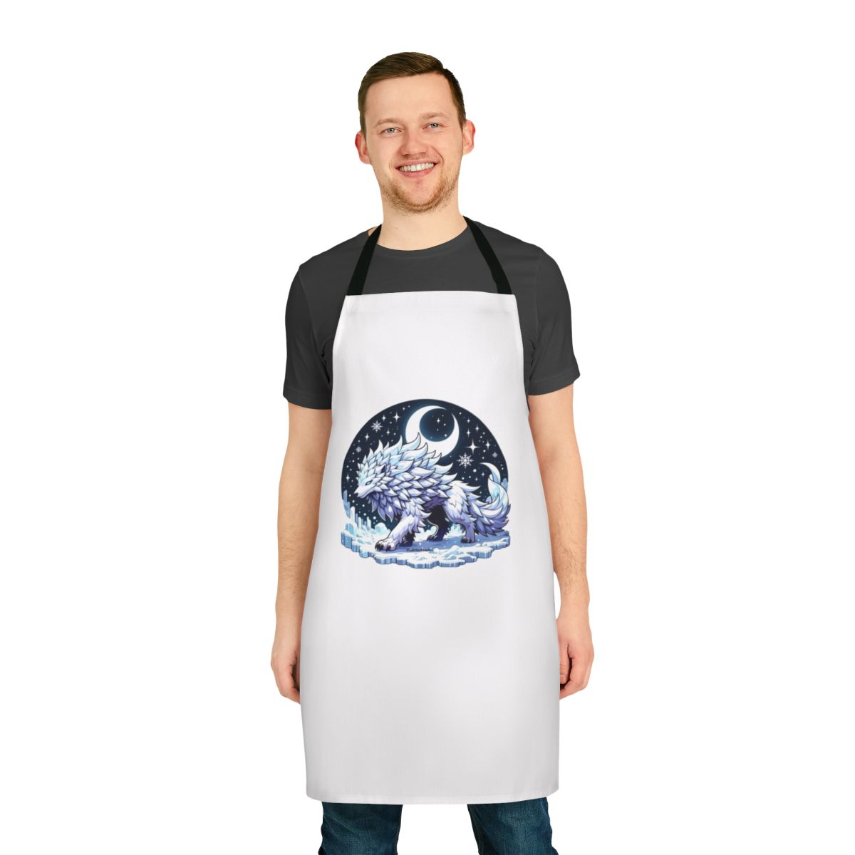Enchanting silver wolf apron with a fantastical, supernatural design