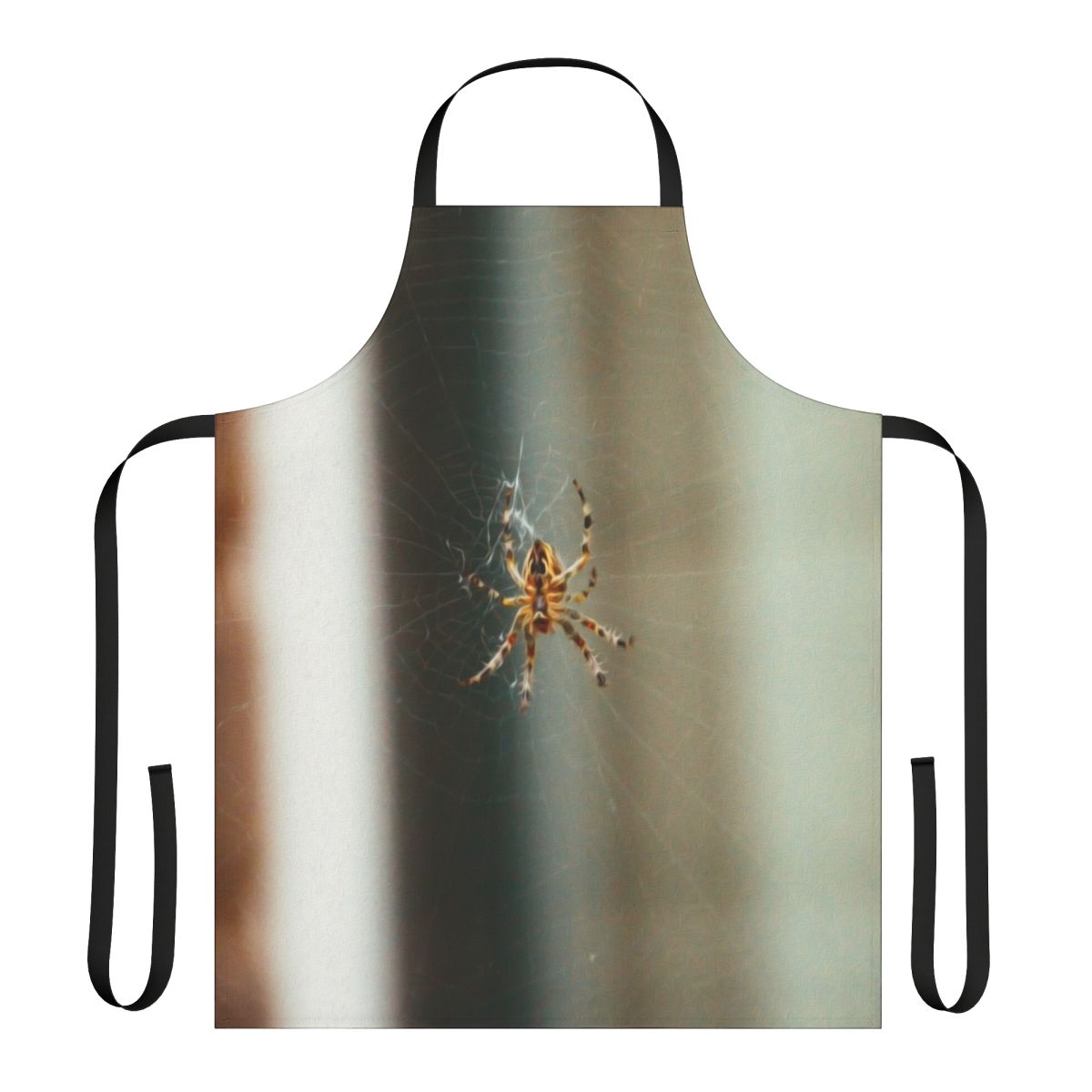 Apron featuring a spider web design with various insects and animals