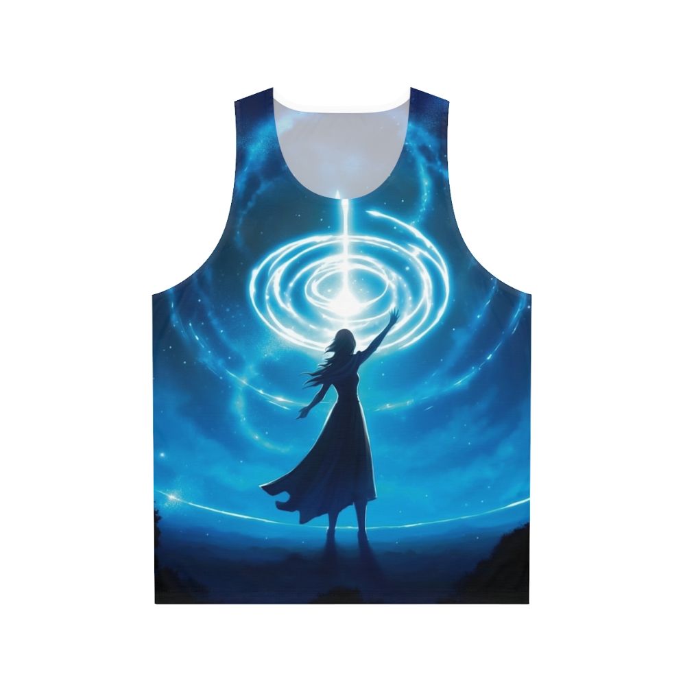 Unisex fantasy tank top with starry night sky and silhouette design
