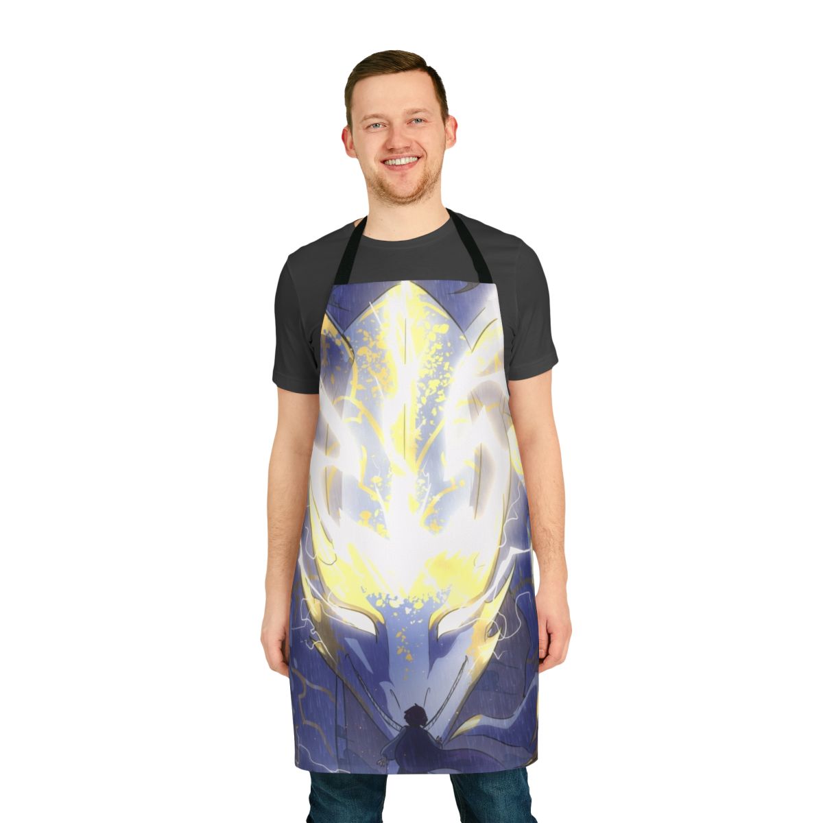 Facing The Storm Apron featuring a fantasy dragon and aurora design