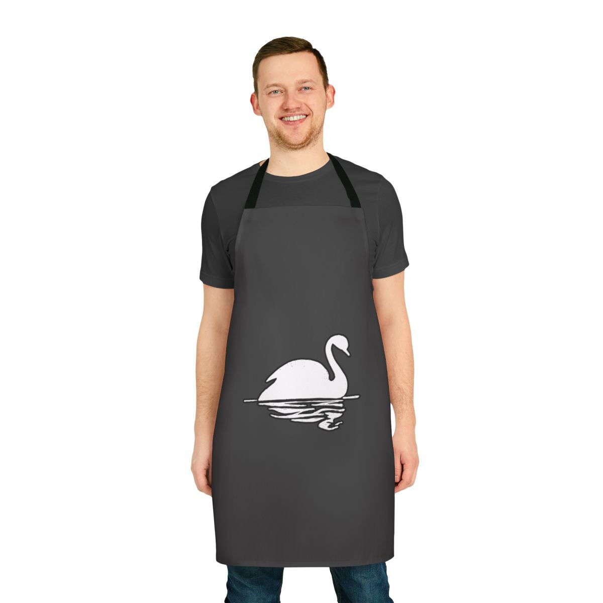 A vibrant, abstract design of a swan on a high-quality apron