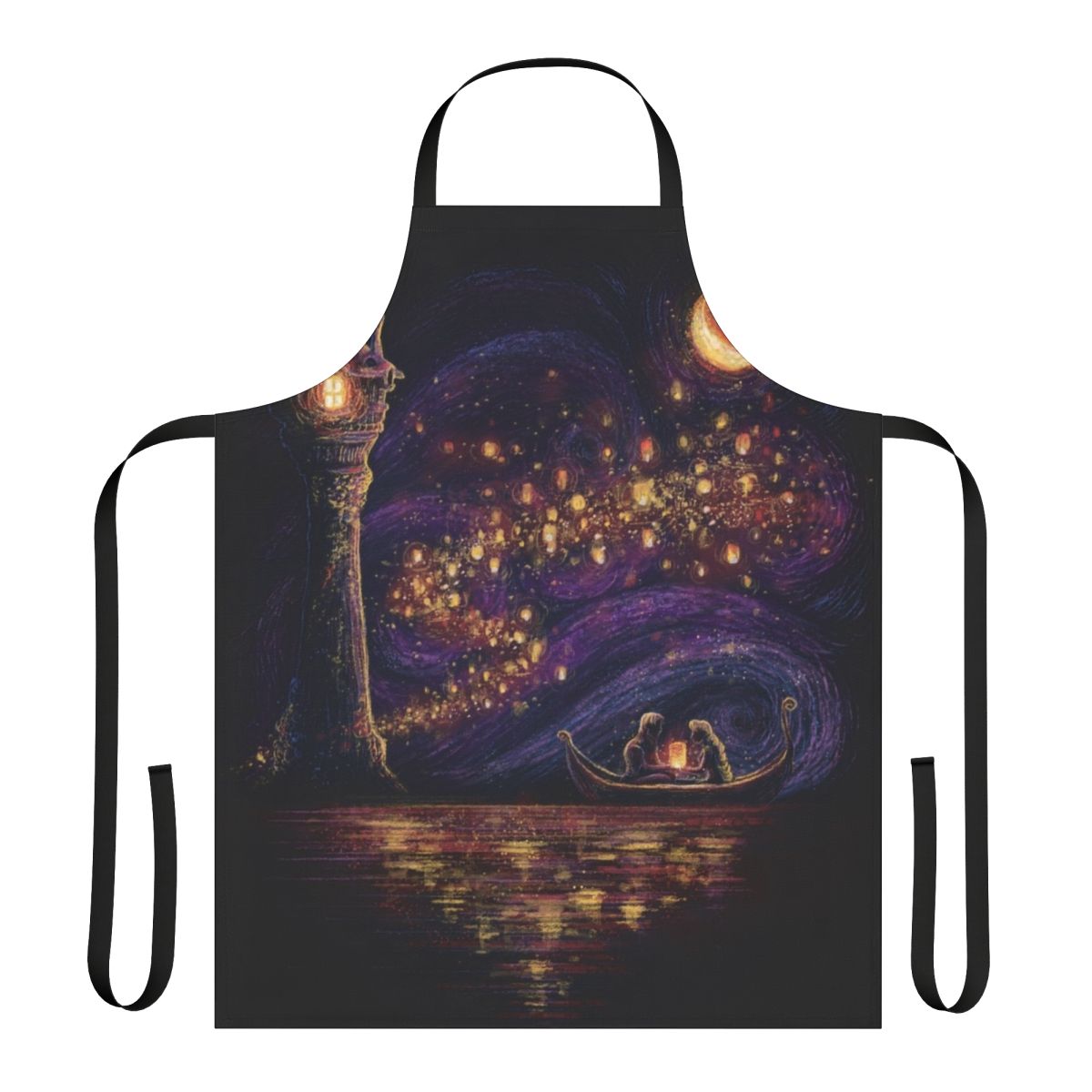 A vibrant apron featuring the iconic lanterns from the Disney movie Tangled