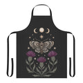 Thistle and moth design apron with crescent moon, stars, and floral elements