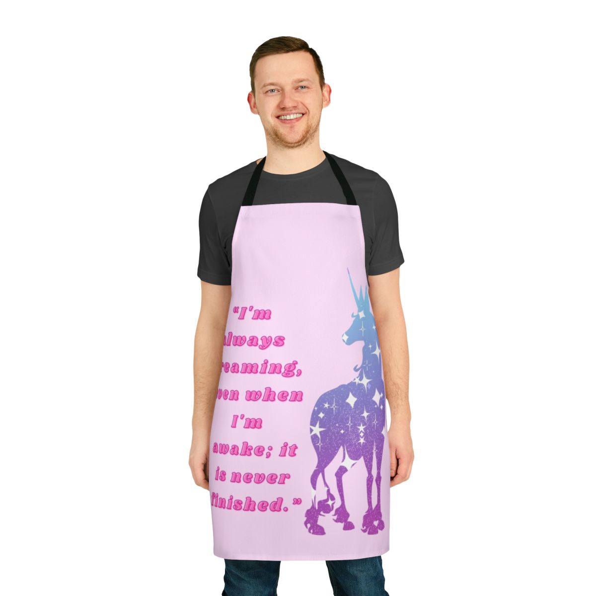 Whimsical apron featuring the iconic unicorn from the classic fantasy film "The Last Unicorn"