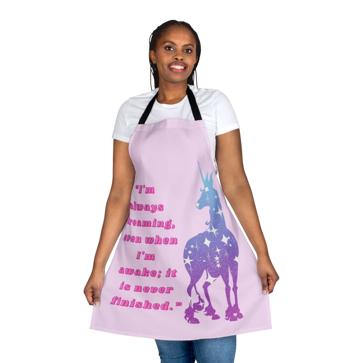 Whimsical apron featuring the iconic unicorn from the classic fantasy film "The Last Unicorn"
