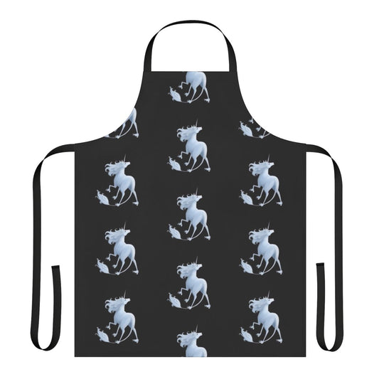 A whimsical unicorn apron in a dark, gothic style for the fantasy enthusiast.