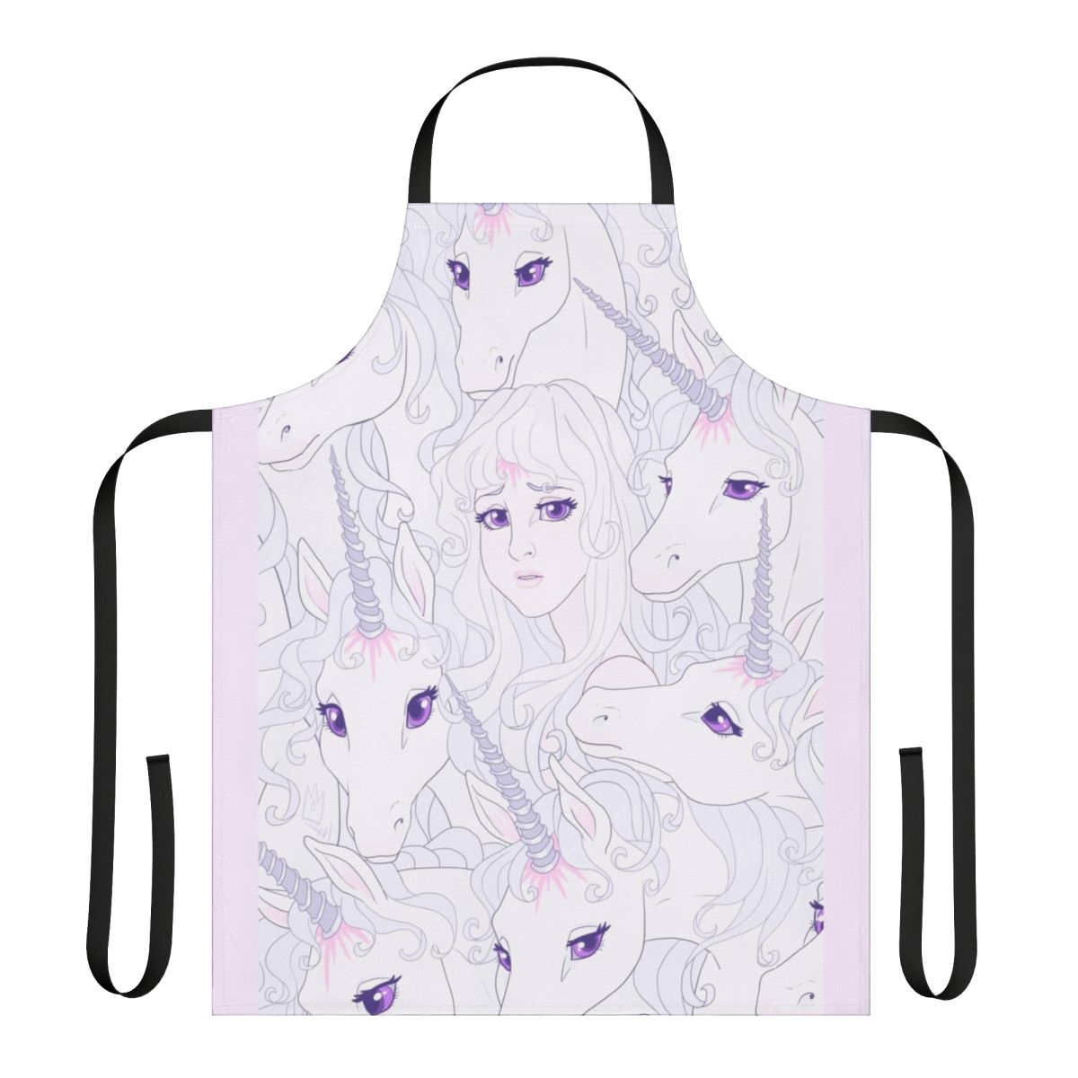 Whimsical apron featuring the unicorn Amalthea from the classic fantasy film "The Last Unicorn"