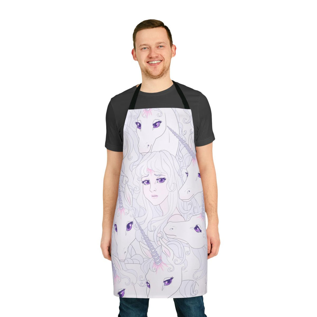 Whimsical apron featuring the unicorn Amalthea from the classic fantasy film "The Last Unicorn"