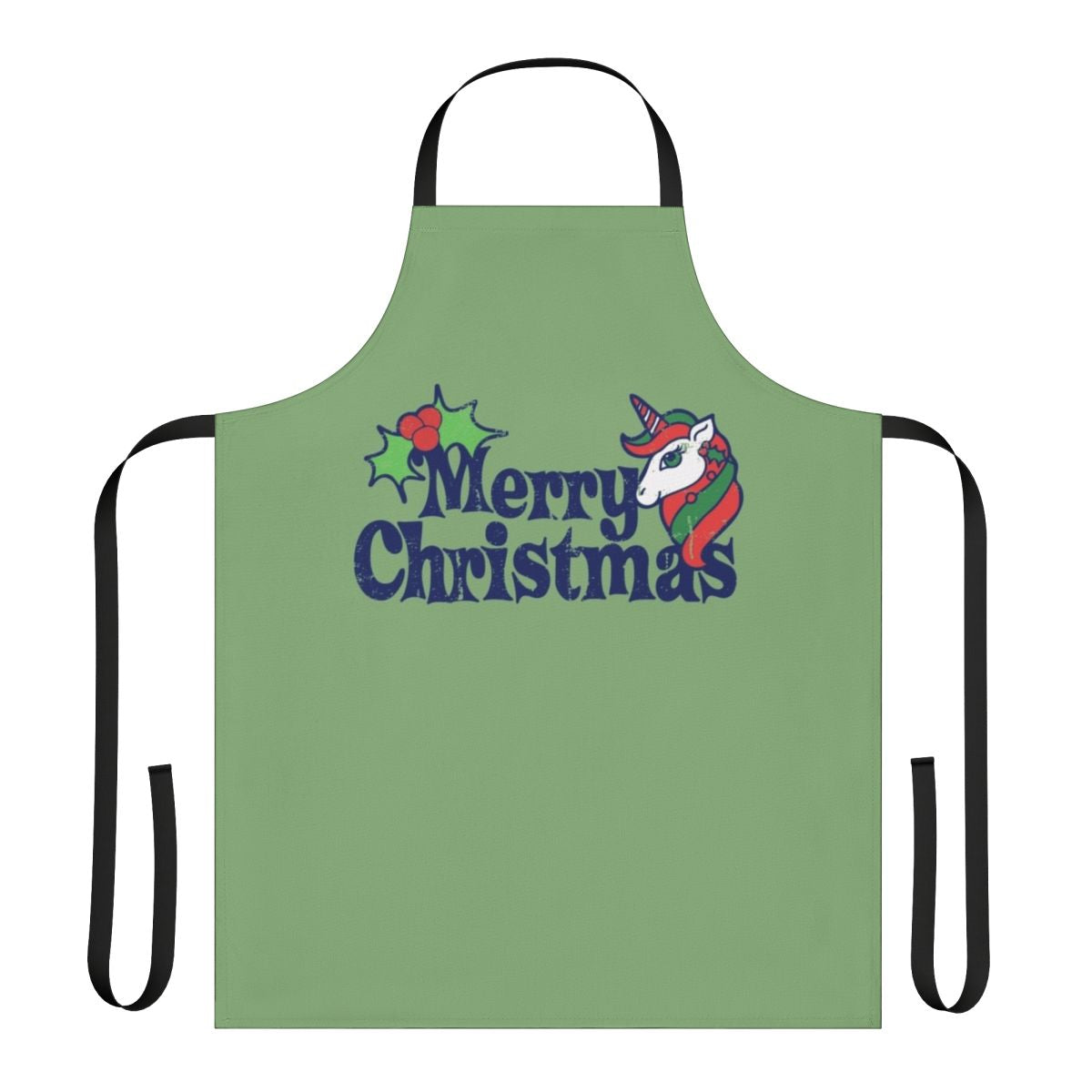 Whimsical illustration of a unicorn on a high-quality apron perfect for the holiday season