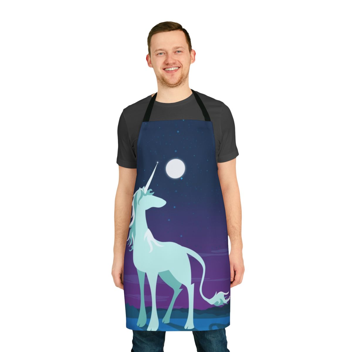 A whimsical apron featuring a unicorn design, perfect for the fantasy-lover in your life.