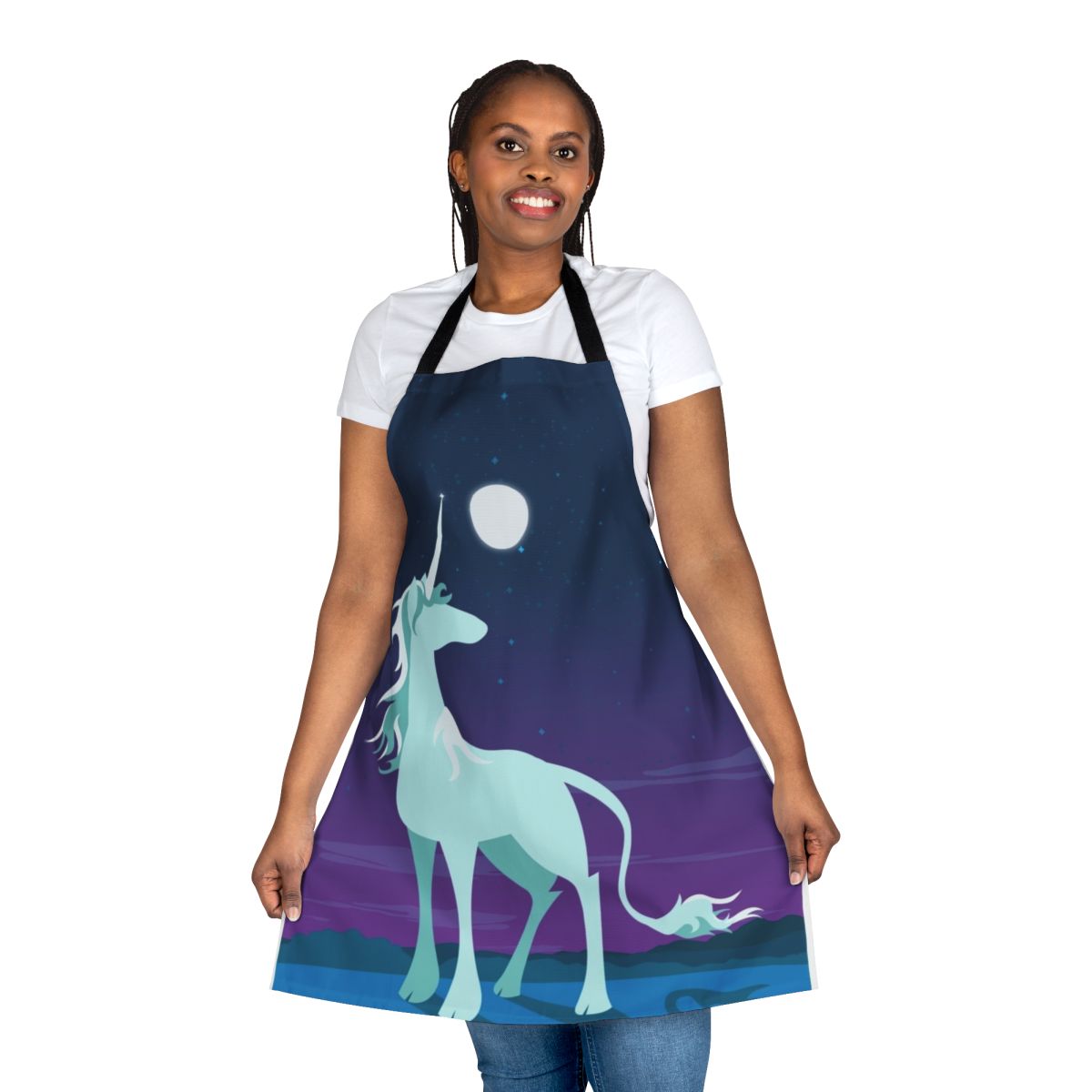 A whimsical apron featuring a unicorn design, perfect for the fantasy-lover in your life.