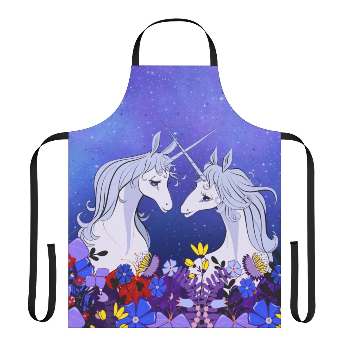 The Last Unicorn-inspired apron featuring a whimsical unicorn design in shades of lavender and purple.