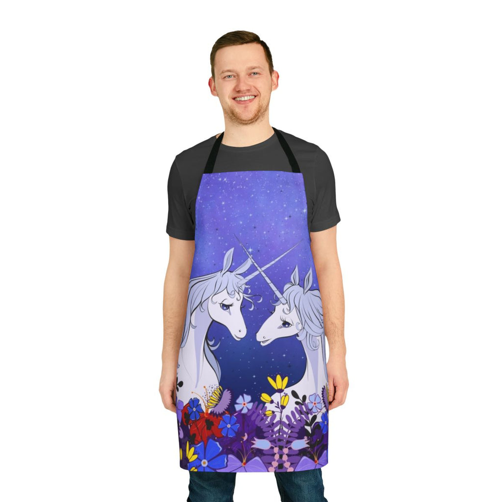 The Last Unicorn-inspired apron featuring a whimsical unicorn design in shades of lavender and purple.