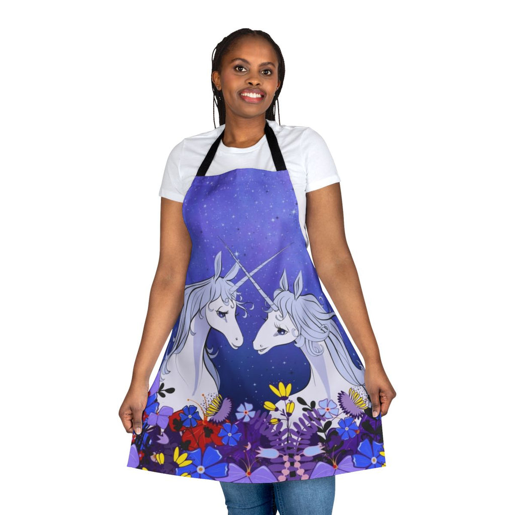 The Last Unicorn-inspired apron featuring a whimsical unicorn design in shades of lavender and purple.