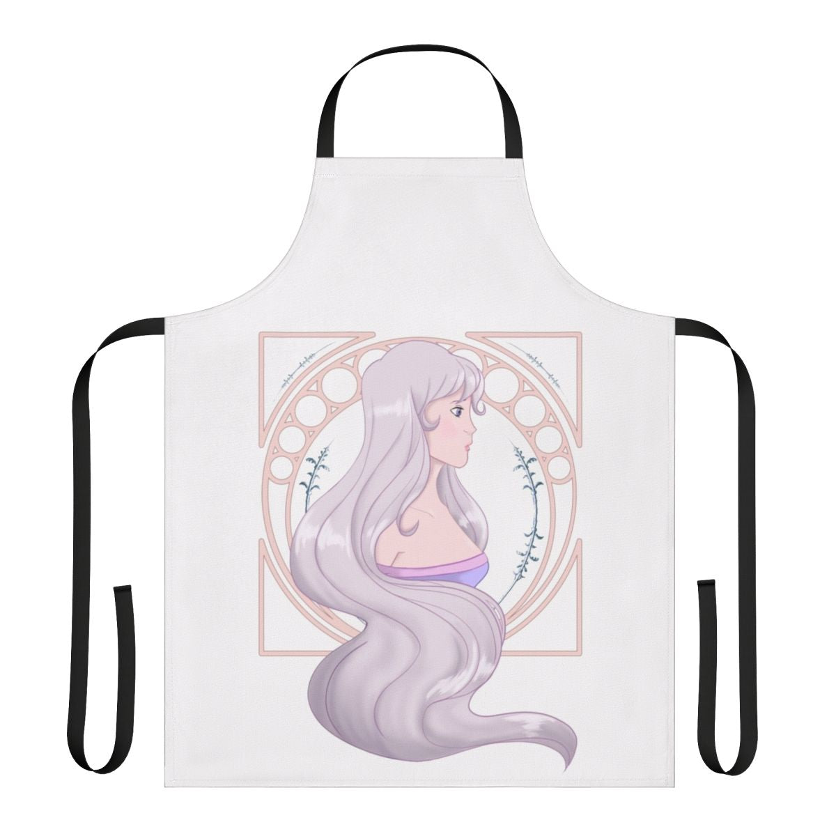 Magical white unicorn apron with frame design featuring Lady Amalthea from the classic film The Last Unicorn
