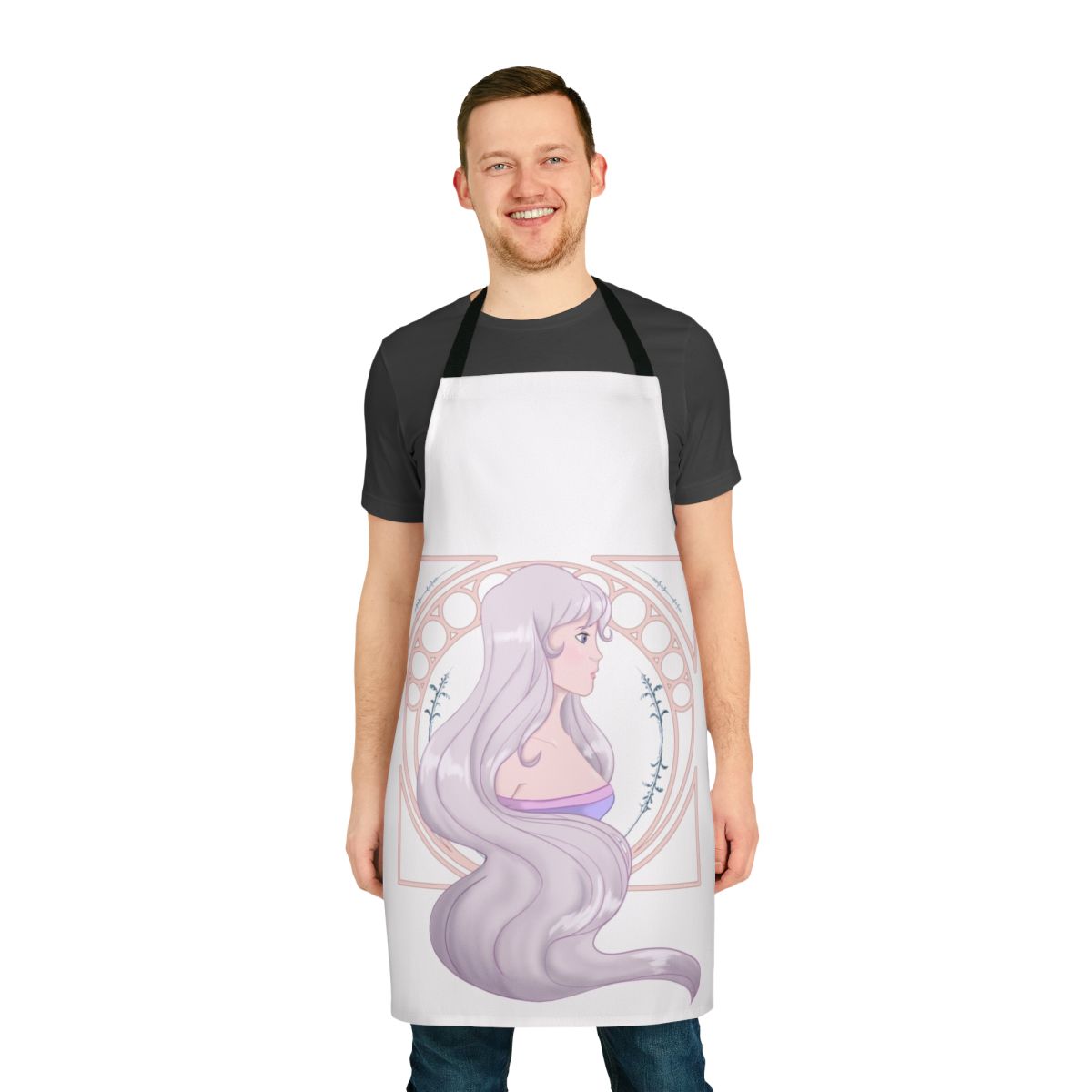 Magical white unicorn apron with frame design featuring Lady Amalthea from the classic film The Last Unicorn