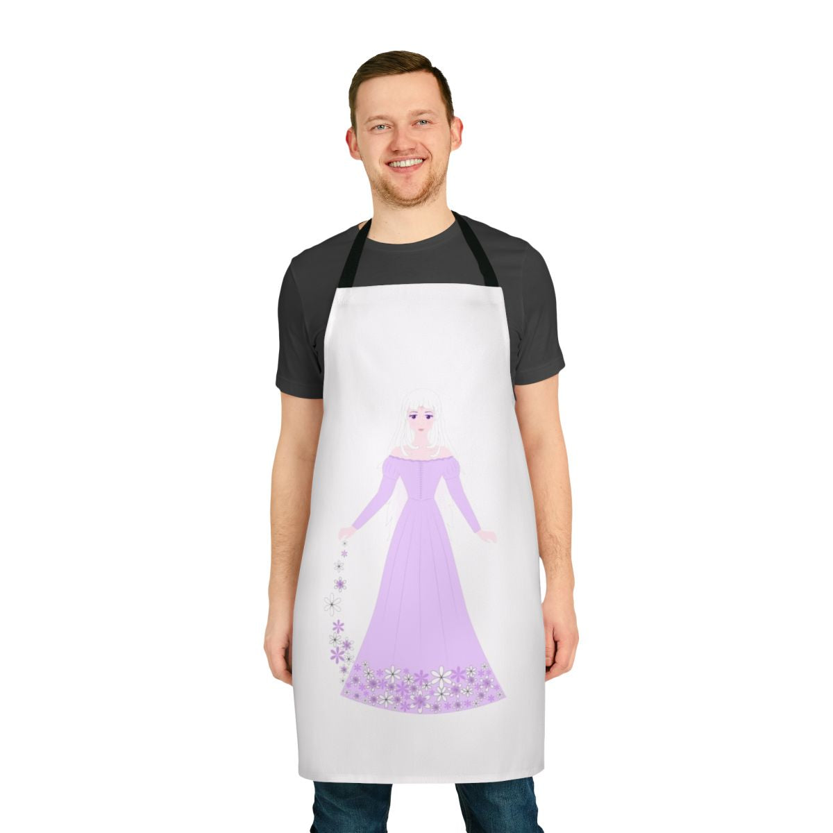 An apron featuring a beautiful illustration of Lady Amalthea, the unicorn protagonist from the classic 1980s fantasy film "The Last Unicorn".