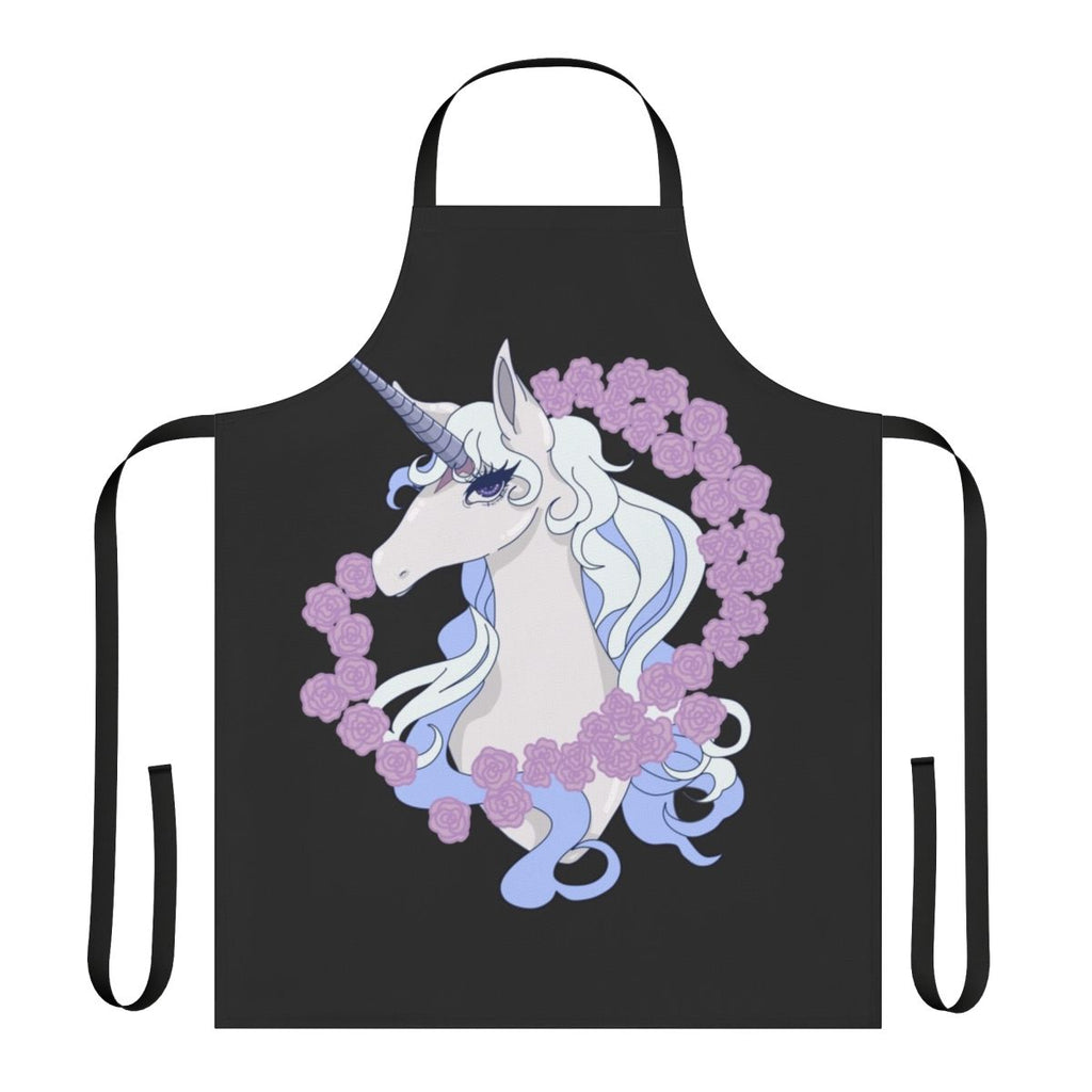 A high-quality apron featuring a beautiful illustration of Lady Amalthea, the central character from the classic fantasy film The Last Unicorn.