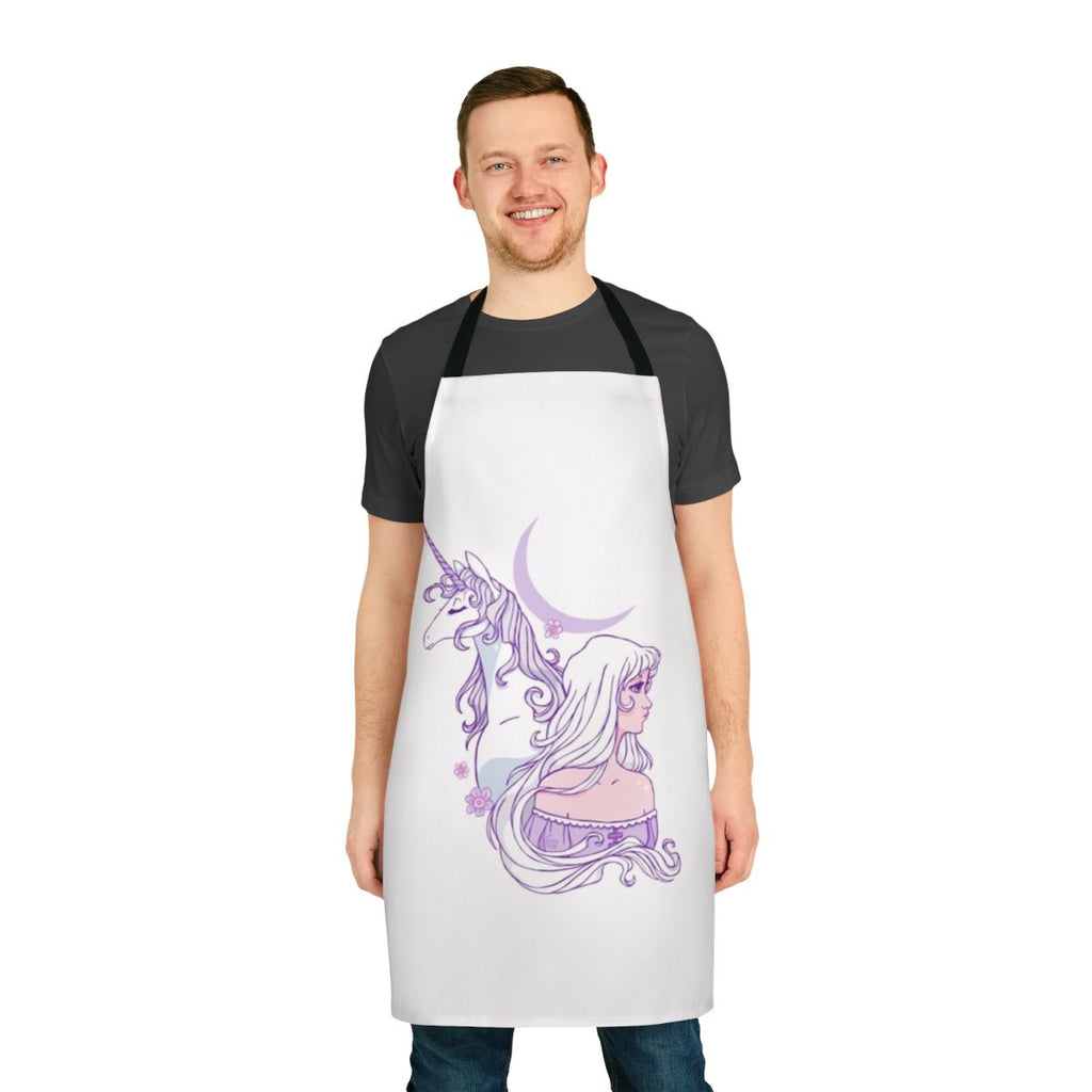 Whimsical apron featuring a unicorn design inspired by the classic animated film "The Last Unicorn"