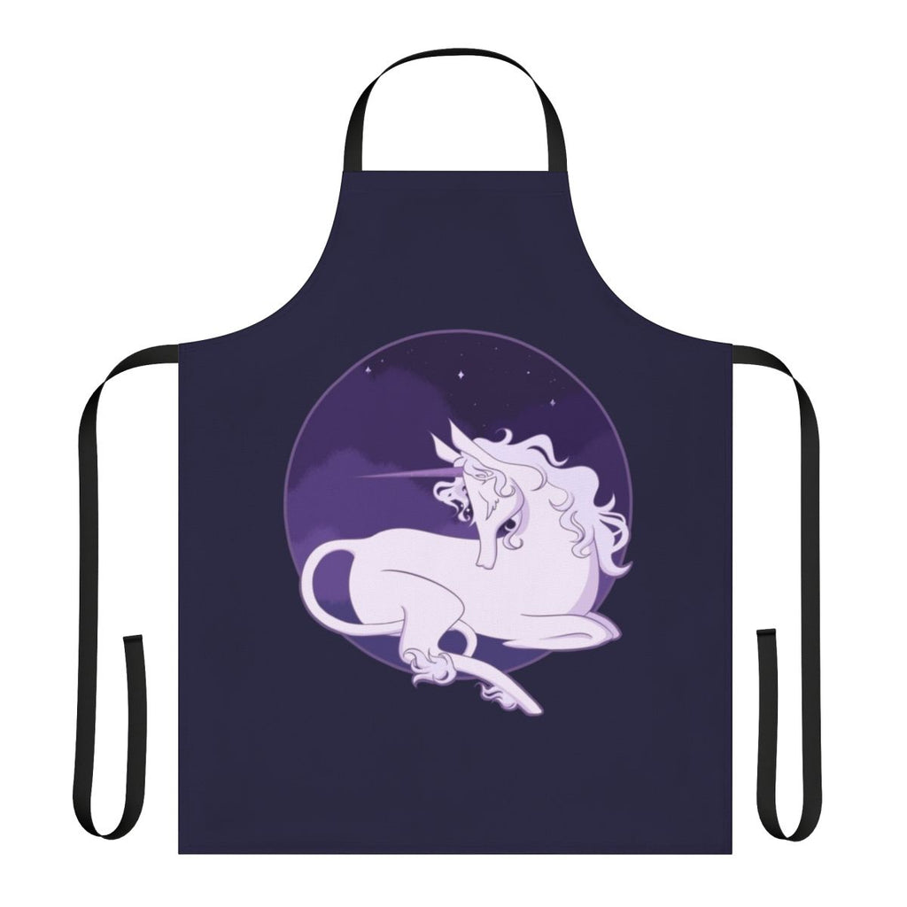 Enchanting purple apron featuring a whimsical unicorn and starry design