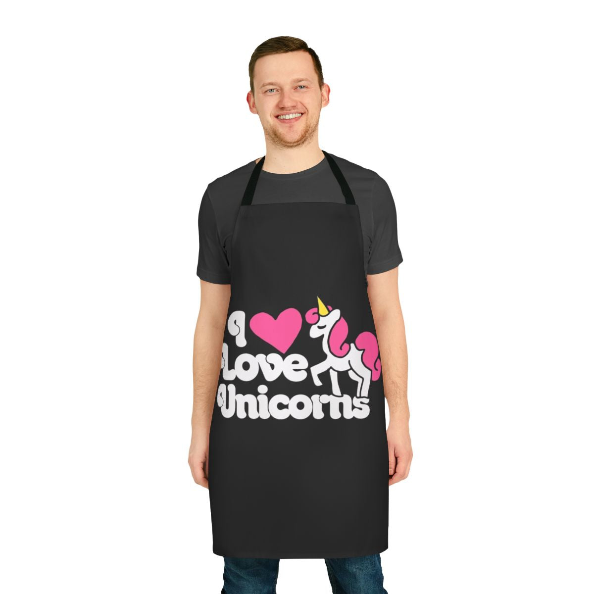 Whimsical pink unicorn apron with a magical design for the unicorn lover.