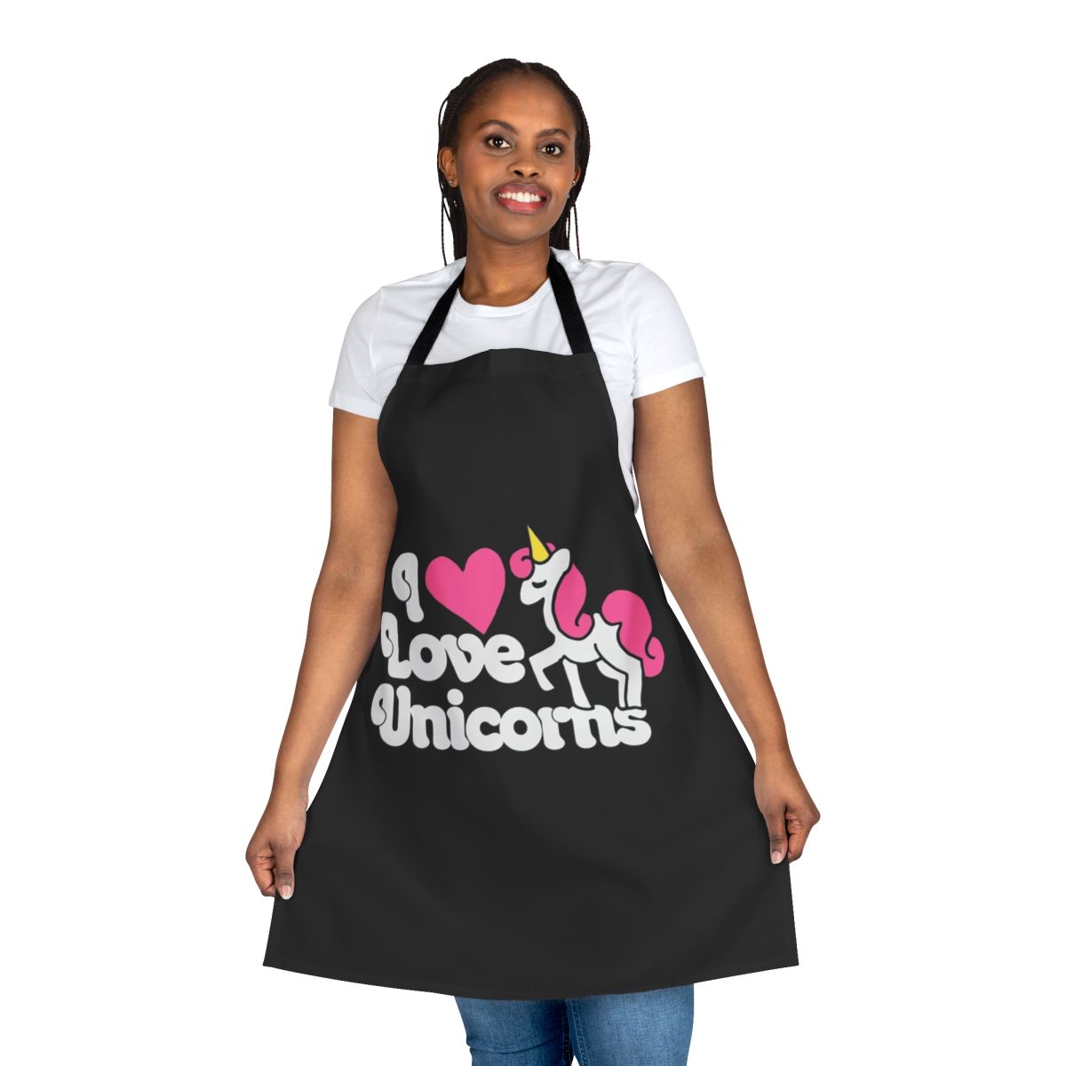 Whimsical pink unicorn apron with a magical design for the unicorn lover.