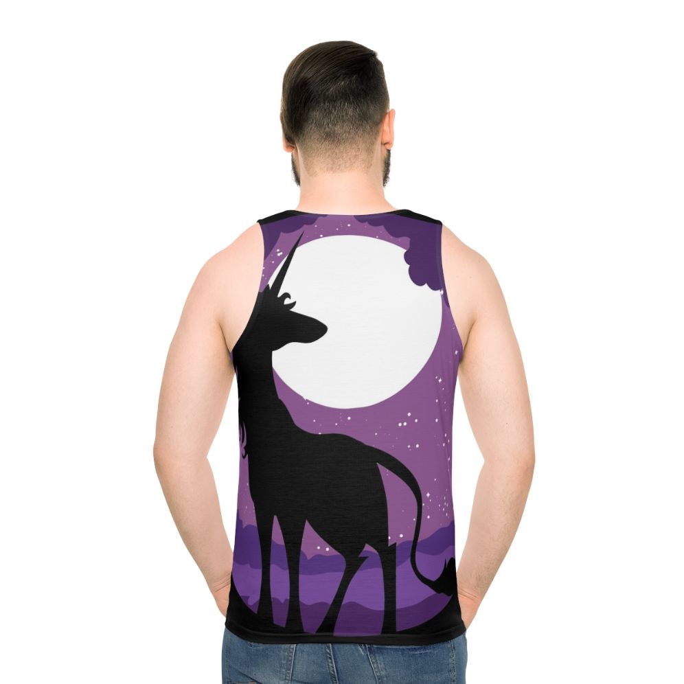 Unisex tank top with a unicorn in a moonlit forest design