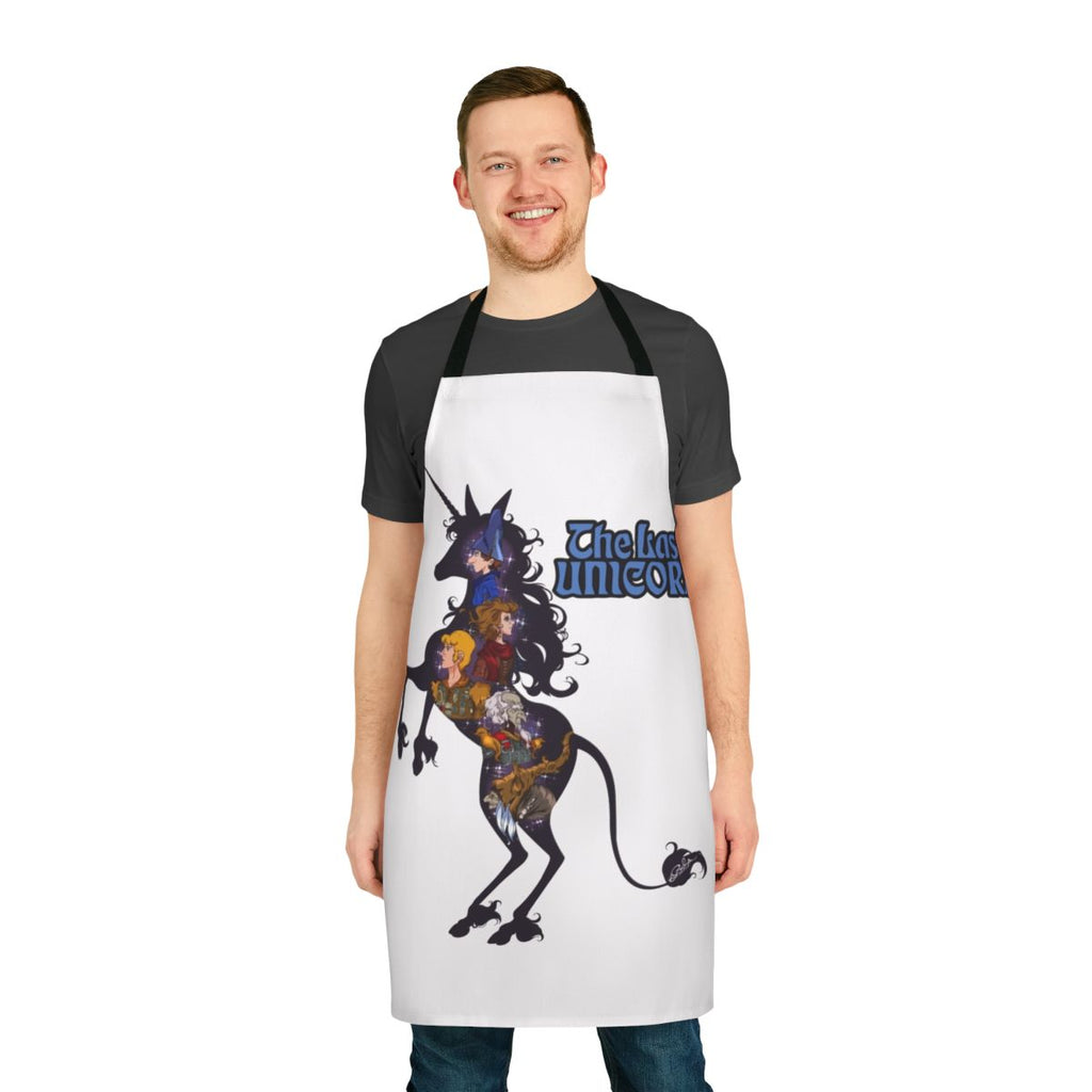 Whimsical apron featuring a silhouette of a unicorn in a magical, fantasy-inspired design