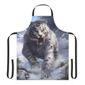 A white sabertooth tiger design featured on a high-quality kitchen apron.