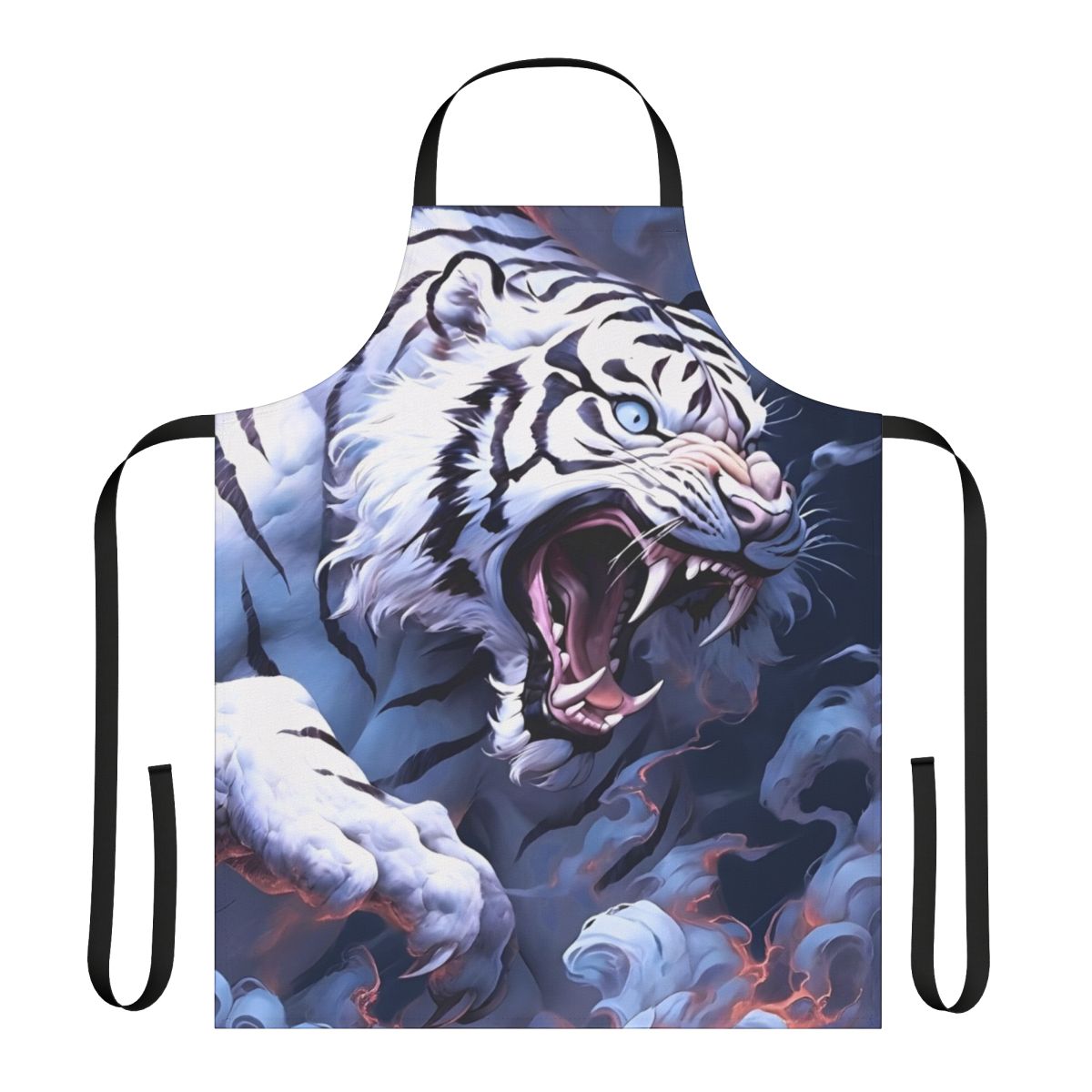 Stunning white tiger design on a high-quality cooking apron