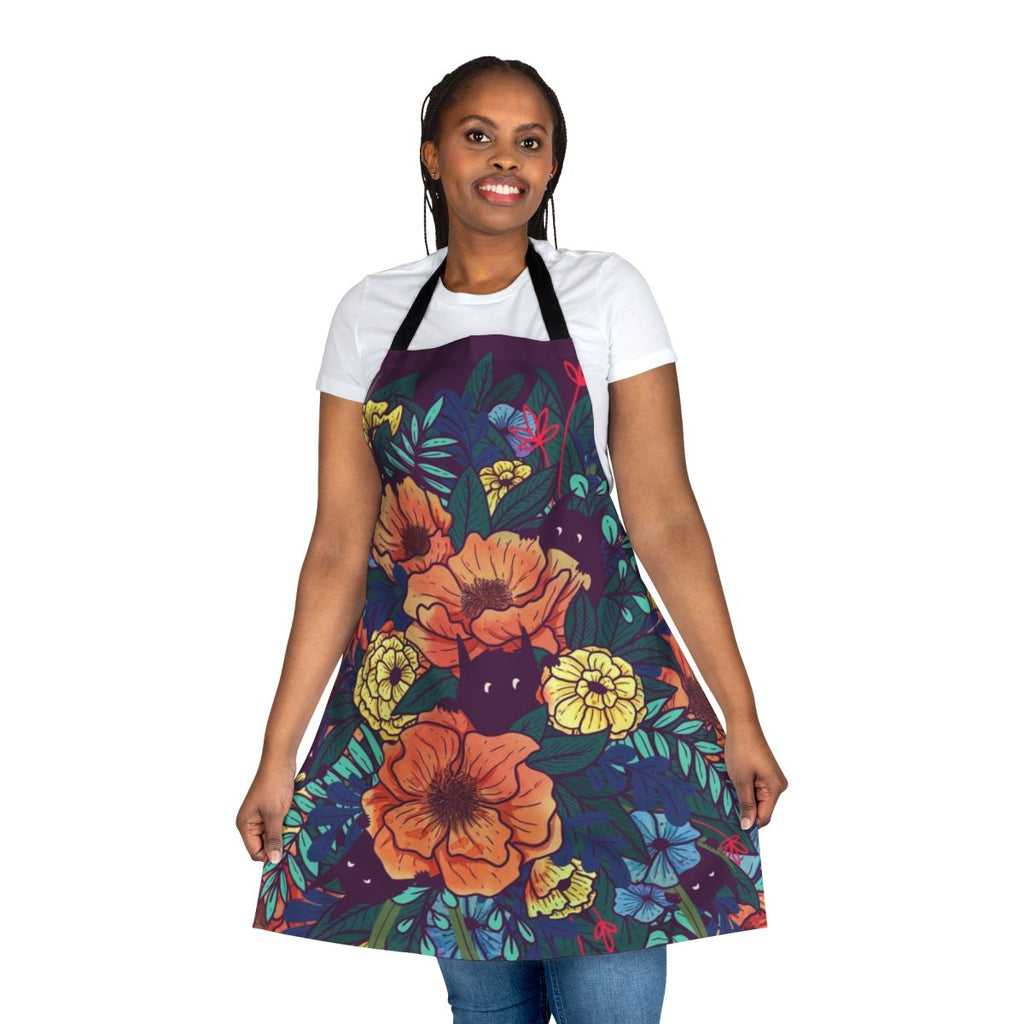 Vibrant watercolor wild flowers and foliage printed on a high-quality apron
