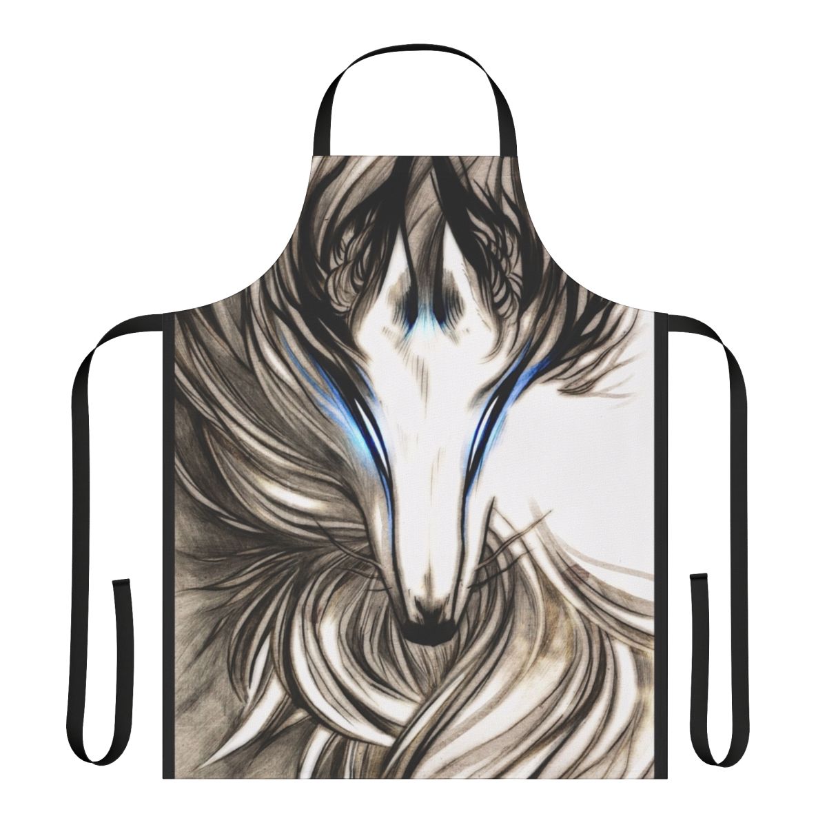 A high-quality apron featuring a majestic winter wolf design.