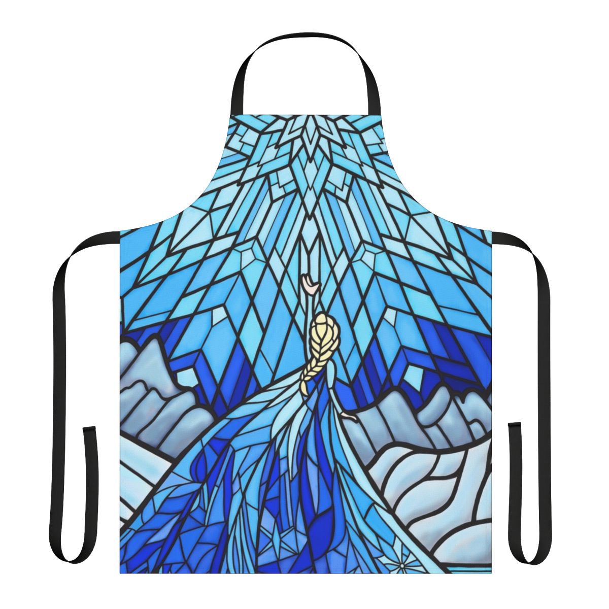 Apron featuring a scenic winter wonderland design with icy fractals in a stained glass window style