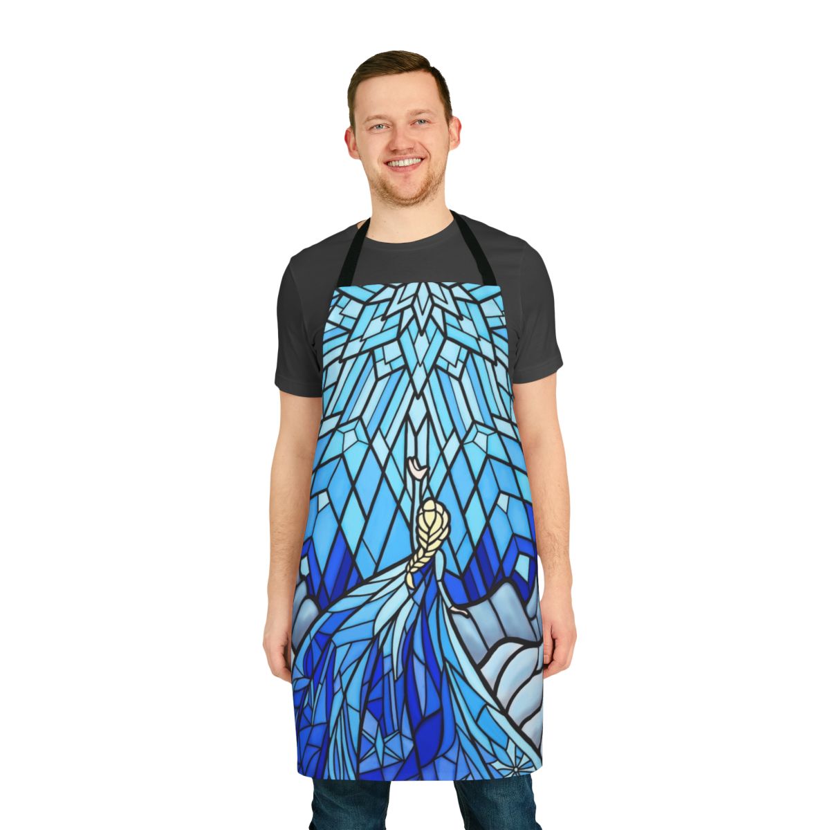 Apron featuring a scenic winter wonderland design with icy fractals in a stained glass window style