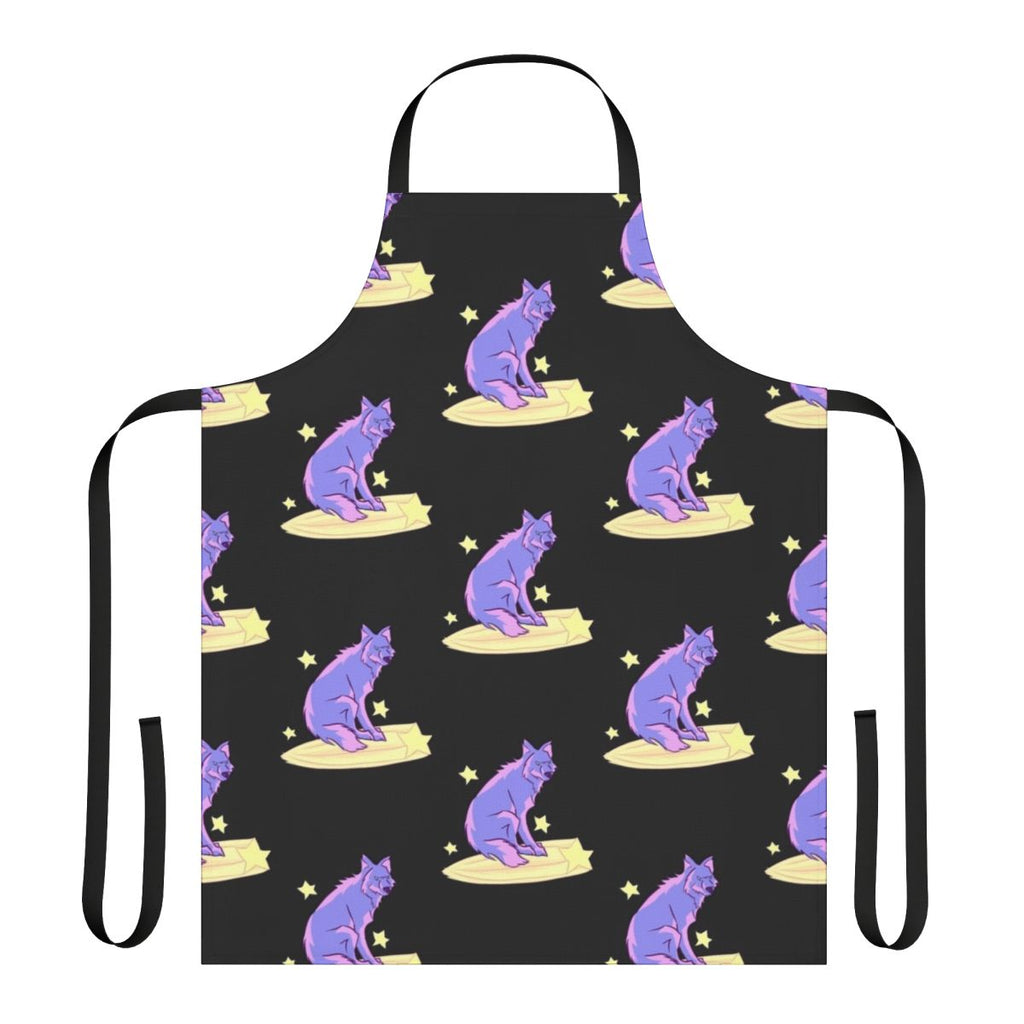 An apron featuring a majestic wolf soaring through the night sky, surrounded by twinkling stars.