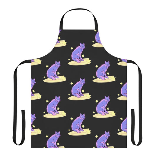 An apron featuring a majestic wolf soaring through the night sky, surrounded by twinkling stars.