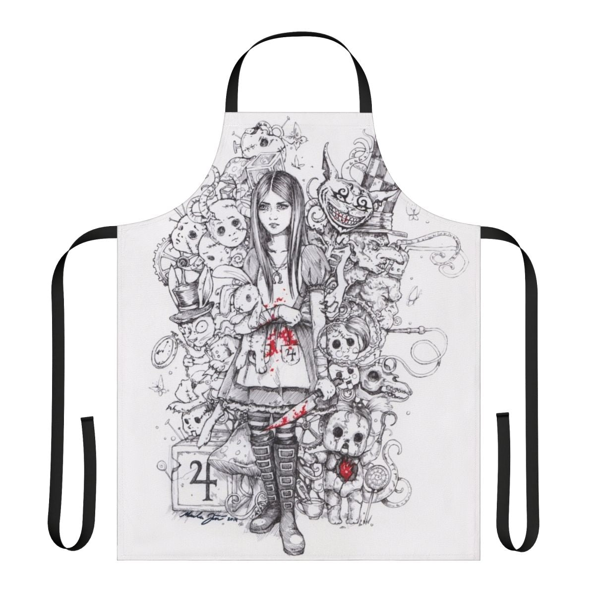 Enchanting Wonderland-Inspired Apron featuring Dark Alice and Fantastical Elements