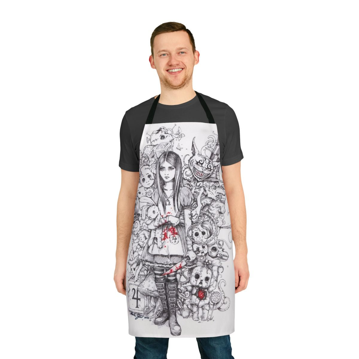 Enchanting Wonderland-Inspired Apron featuring Dark Alice and Fantastical Elements