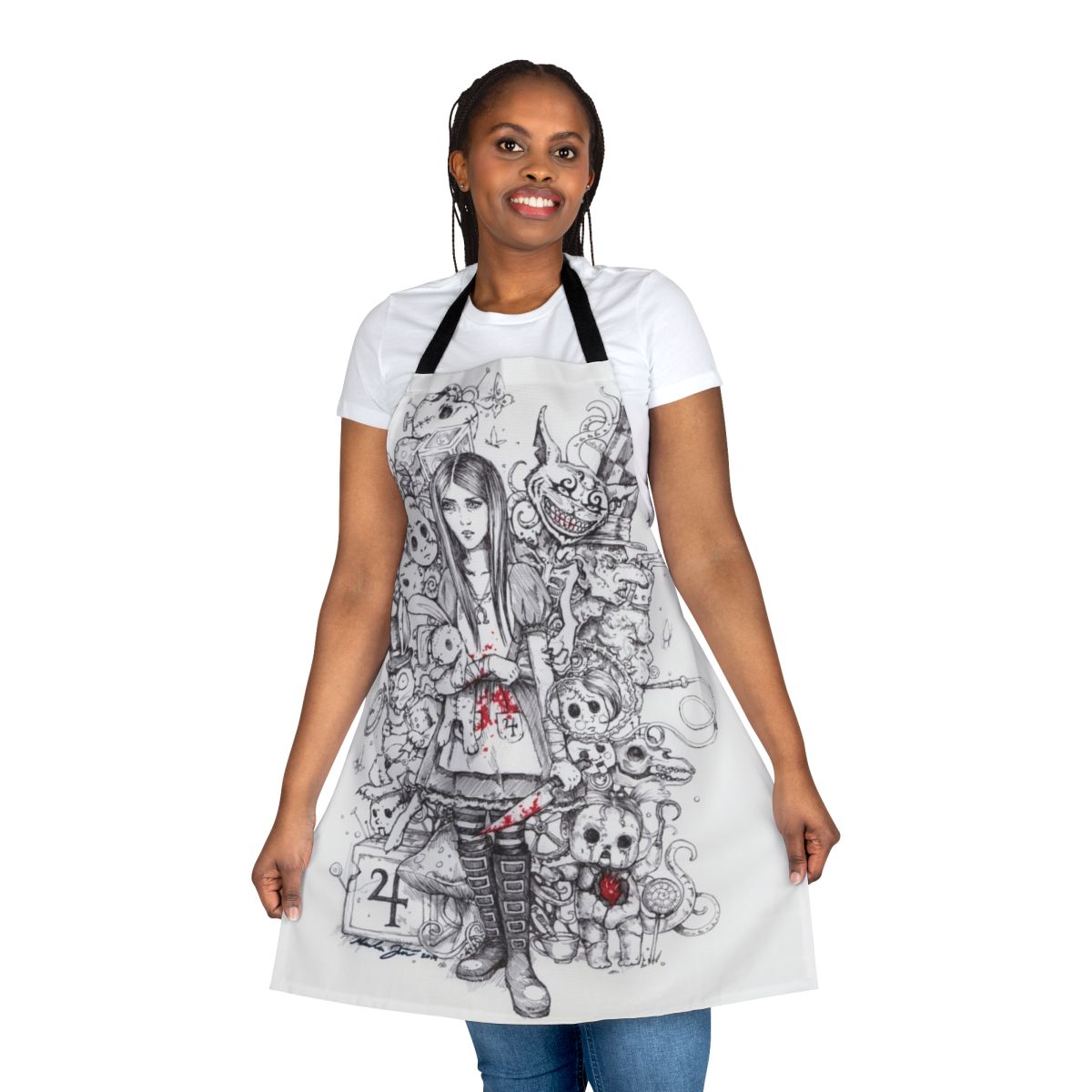 Enchanting Wonderland-Inspired Apron featuring Dark Alice and Fantastical Elements