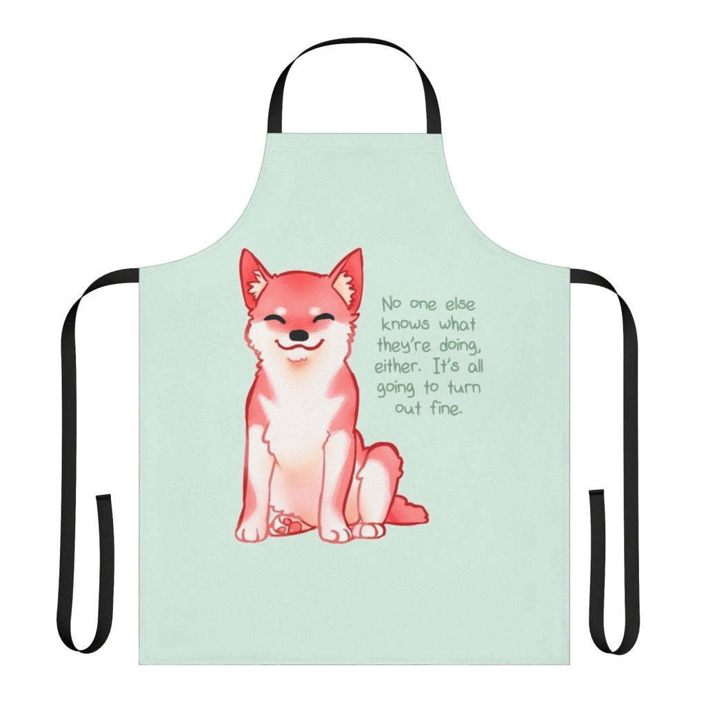 Shiba Inu dog breed wearing an apron with a positive message
