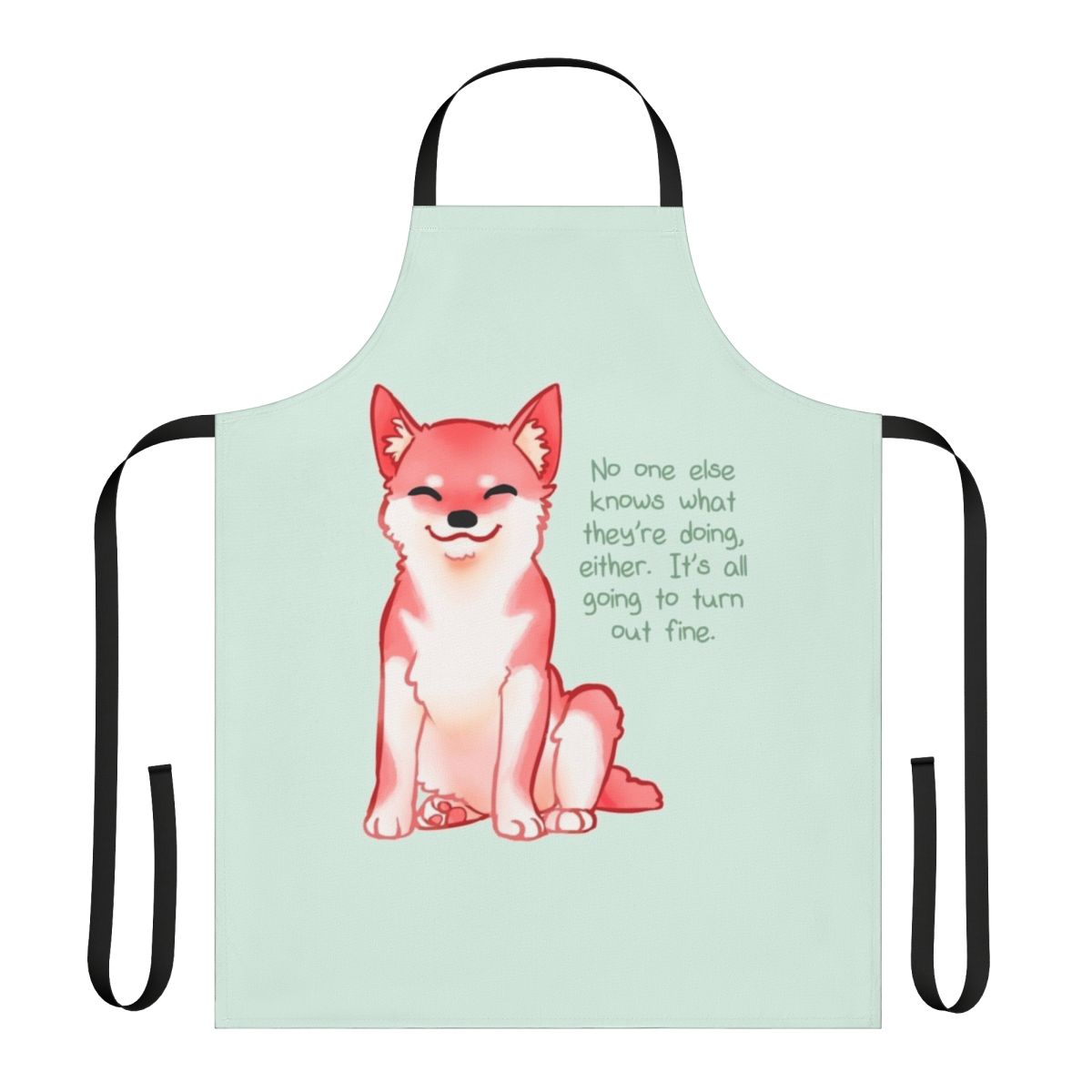 Shiba Inu dog breed wearing an apron with a positive message