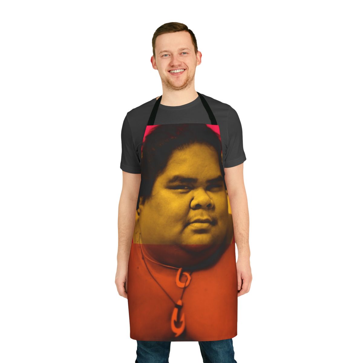 Endless Summer Surf Vibes Apron featuring Hawaiian cultural elements and the iconic singer Israel Kamakawiwo'ole