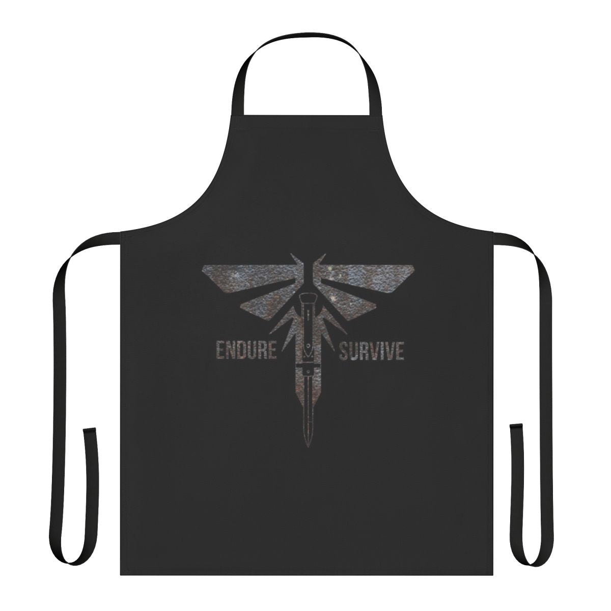 A durable, high-quality apron inspired by the popular video game The Last of Us, featuring characters Joel and Ellie in a post-apocalyptic setting.