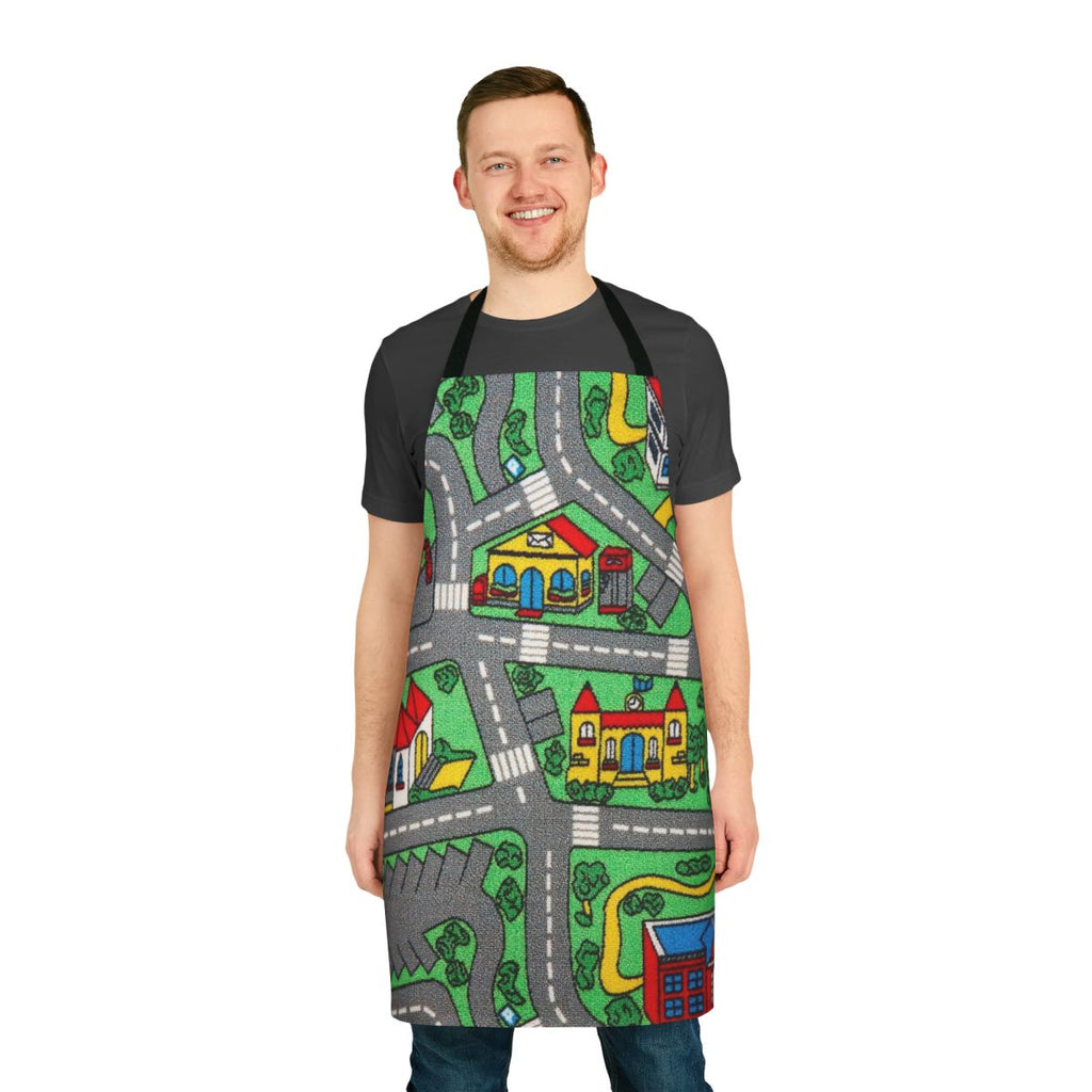 A colorful and engaging children's playmat with a car racing track design