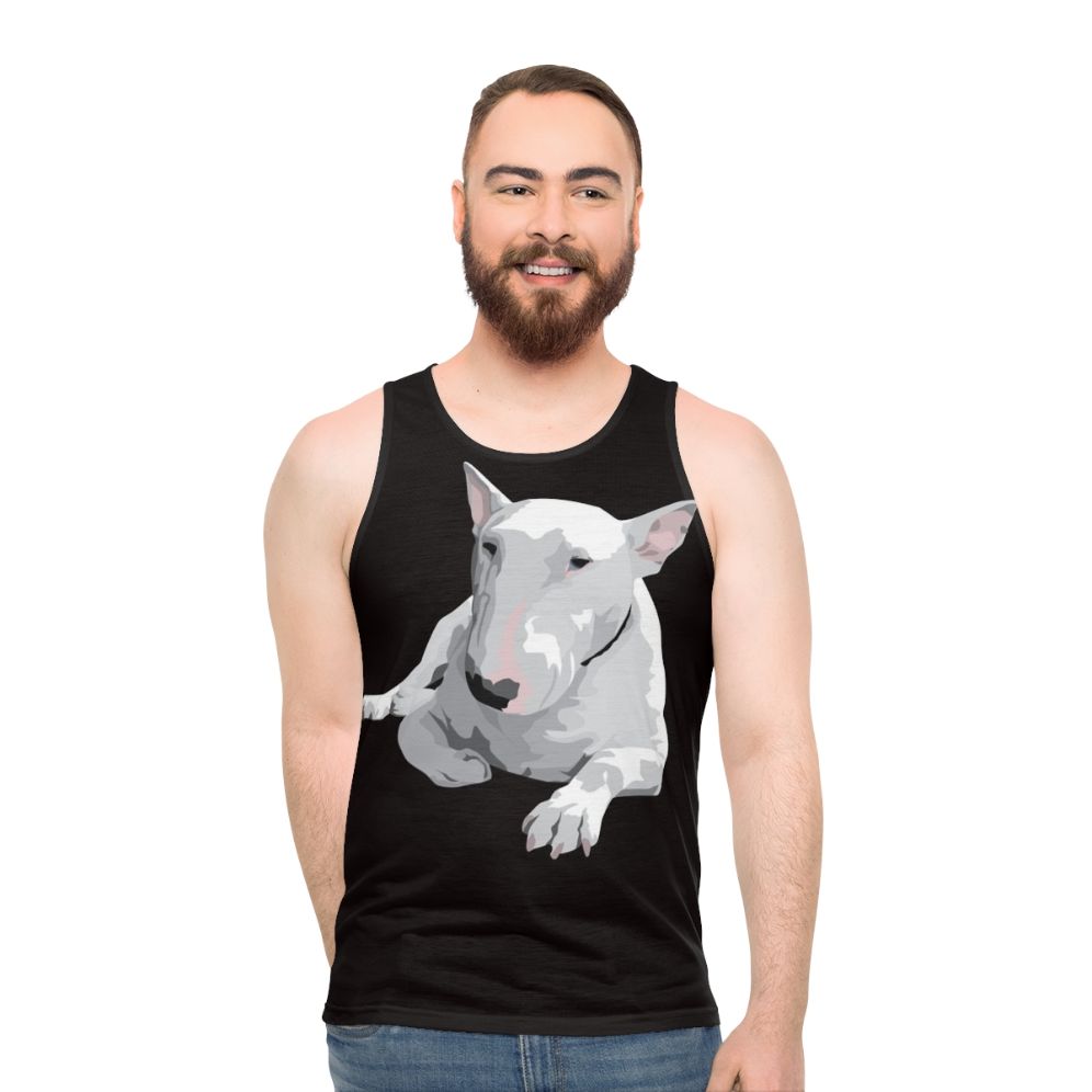 English bull terrier wearing a unisex tank top